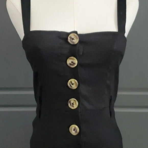 Forever 21 Linen Blend Button front Midi Dress Thick straps - Picture 3 of 7